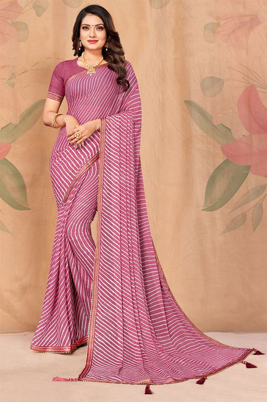 Stunning Chiffon Fabric Casual Look Pink Color Saree
