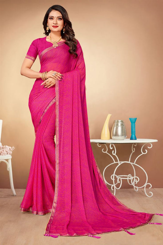 Pink Color Attractive Casual Wear Chiffon Fabric Light Weight Saree