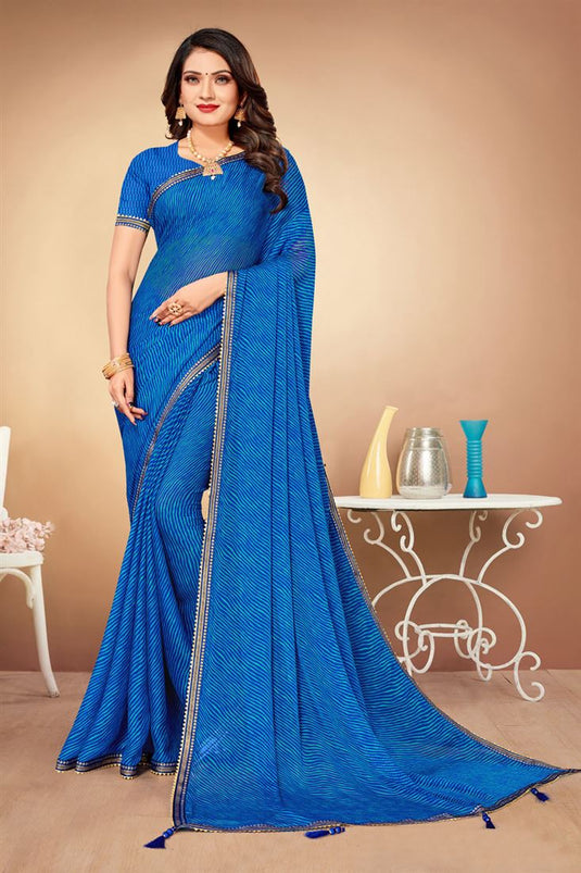 Blue Color Awesome Casual Wear Chiffon Light Weight Saree