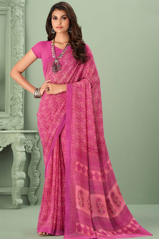 Dazzling Pink Color Casual Saree In Georgette Fabric
