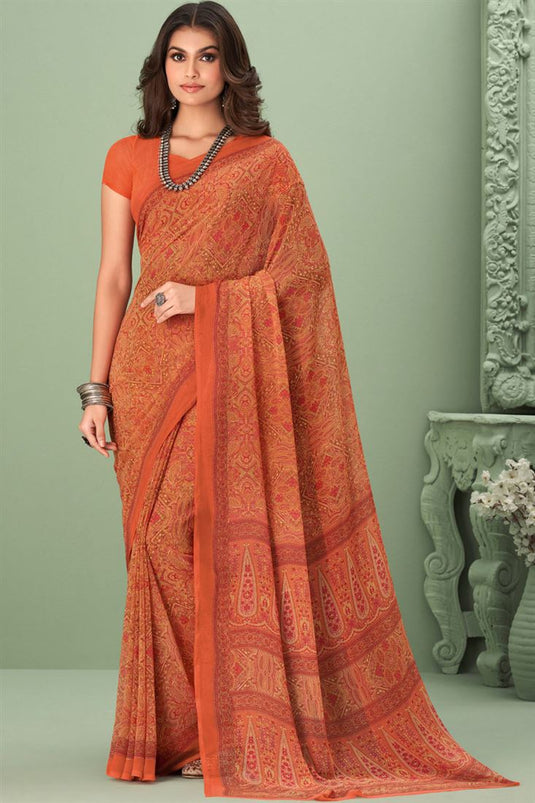 Beguiling Rust Color Georgette Fabric Casual Look Saree