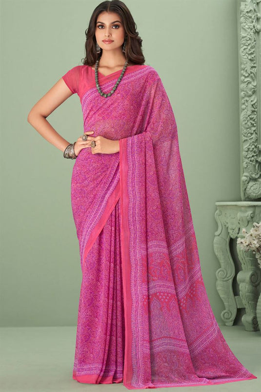 Engaging Pink Color Georgette Fabric Casual Saree