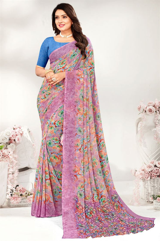 Pink Color Georgette Fabric Splendid Printed Saree