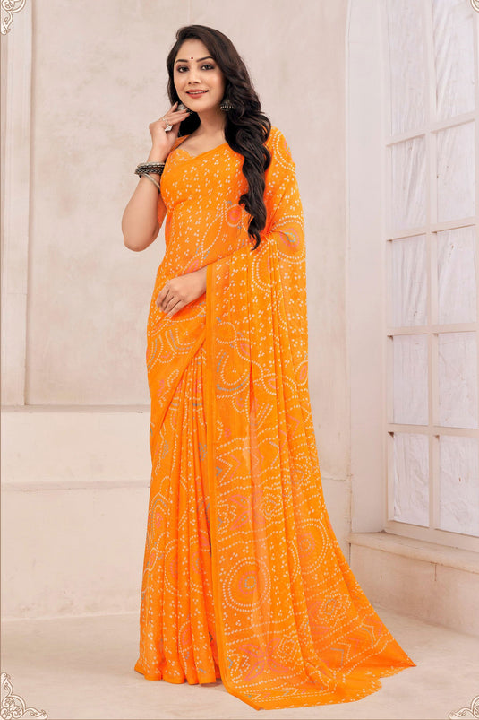 Casual Look Orange Color Supreme Chiffon Printed Saree