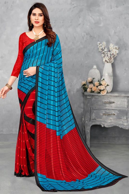 Entrancing Georgette Fabric Casual Saree In Red Color