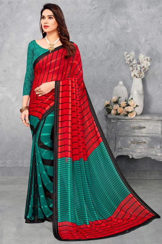 Radiant Green Color Georgette Fabric Casual Saree