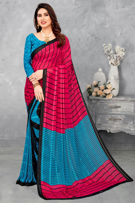 Excellent Georgette Fabric Cyan Color Saree