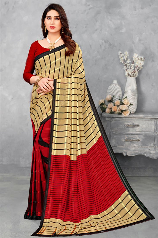 Classic Red Color Saree In Georgette Fabric