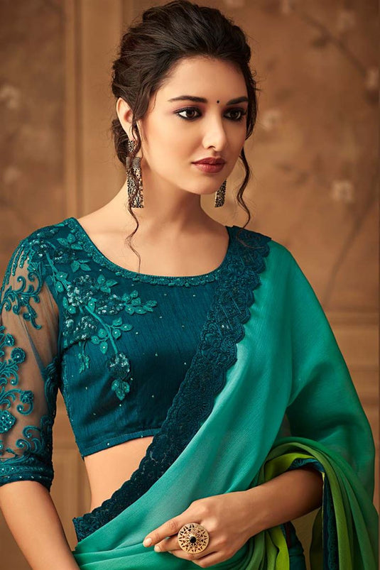 Multi Color Embroidered Work Chiffon Fabric Splendid Saree In Party Wear