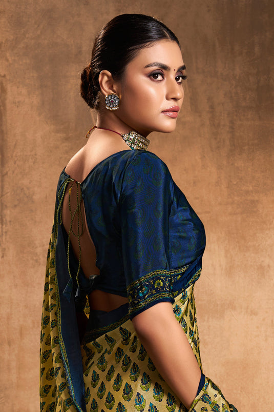 Crepe Silk Fabric Casual Wear Beige Color Printed Saree