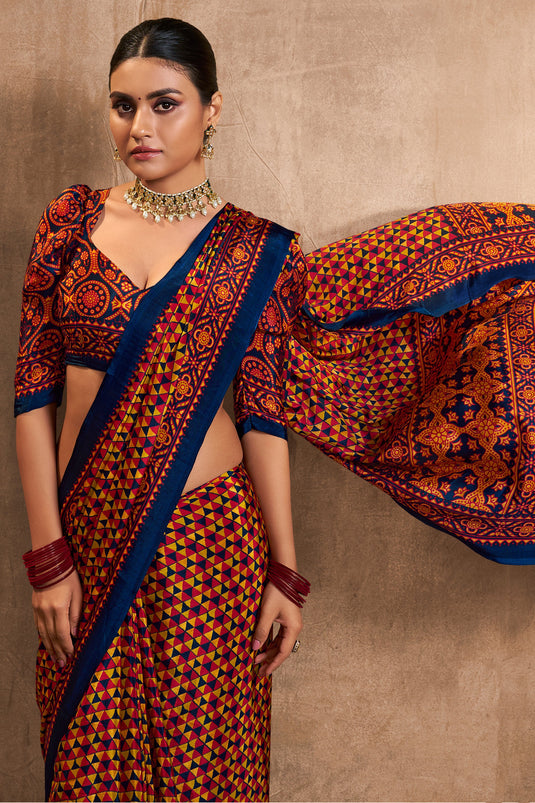 Casual Wear Classic Crepe Silk Fabric Multi Color Printed Saree