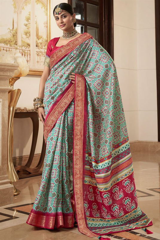 Sea Green Art Silk Festive Contemporary Saree