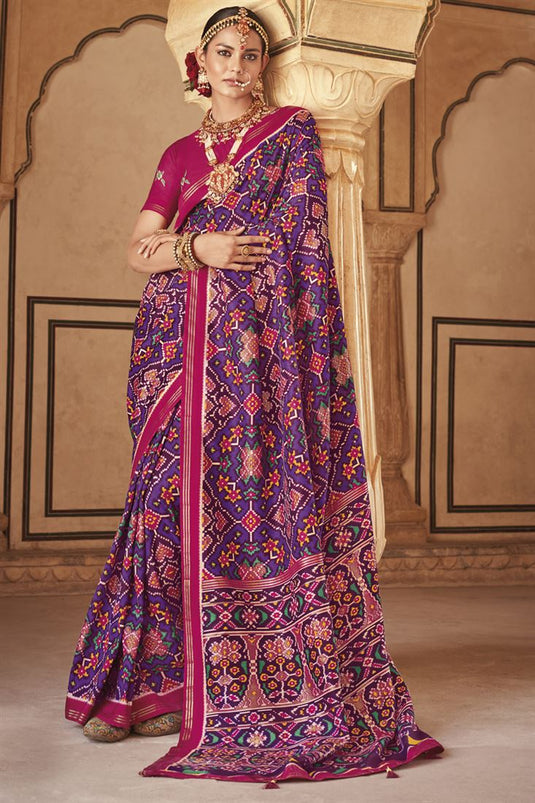 Patola Silk Purple Color Majestic Printed Saree