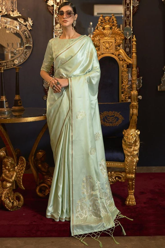 Satin Silk Fabric Weaving Work Wedding Wear Beautiful Saree