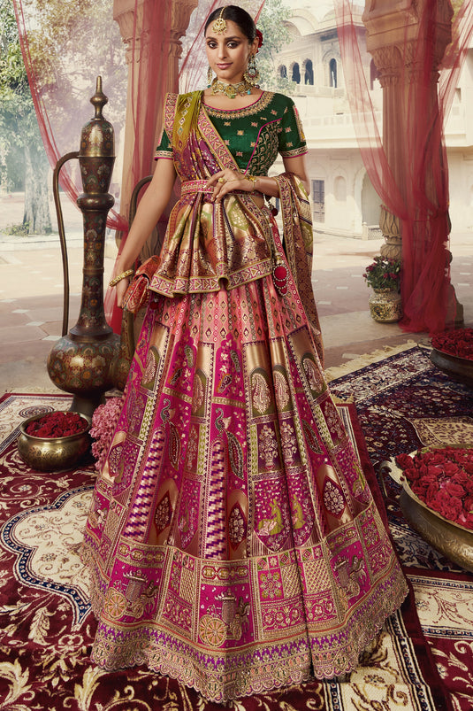 Heavy Embroidered Bridal Lehenga Choli In Magenta Silk Fabric