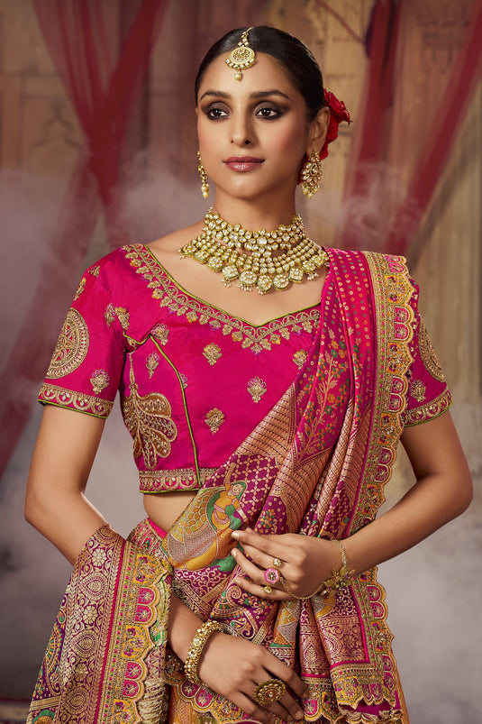 Silk Bridal Lehenga With Heavy Embroidery Work In Multi Color