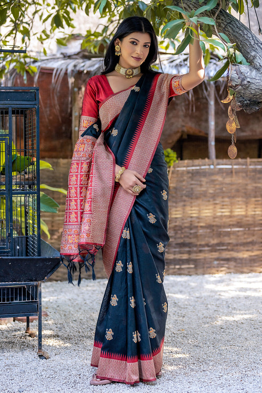 Black Color Art Silk Fabric Zari Weaving Border Work Fancy Saree