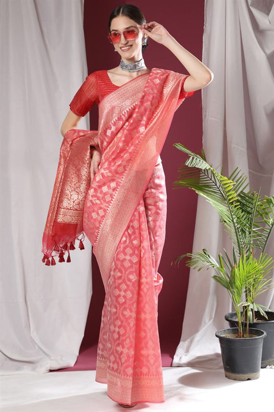 Buy Peach Hand Painted Silk Organza Saree | FS-606/FAST1 | The loom