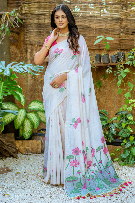 Off White Heavy Embroidered Designer Saree