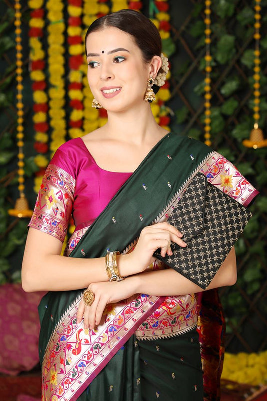 Parrot Green Paithani Silk Saree With Designer Blouse – STORI