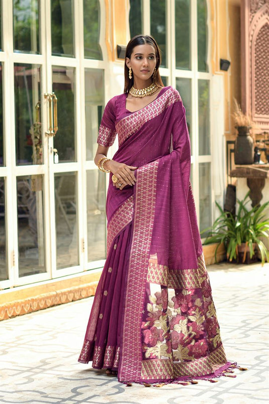 Casual Look Wine Color Miraculous Cotton Silk Saree