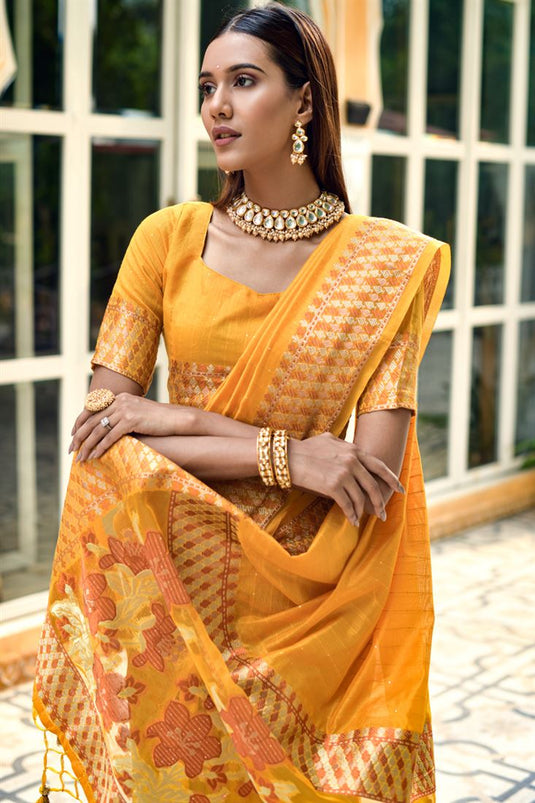 Reception, Traditional, Wedding Yellow color Banarasi Silk fabric Saree :  1915342