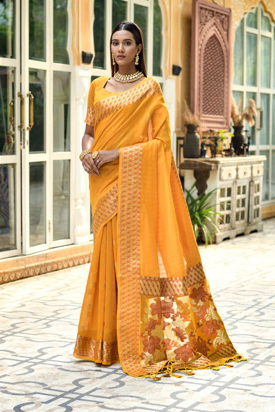 Stylist Turmeric Yellow Silk Woven Zari Saree|SARV140472