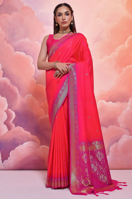 Pink Art Silk Fabric Function Wear Fancy Weaving Work Saree