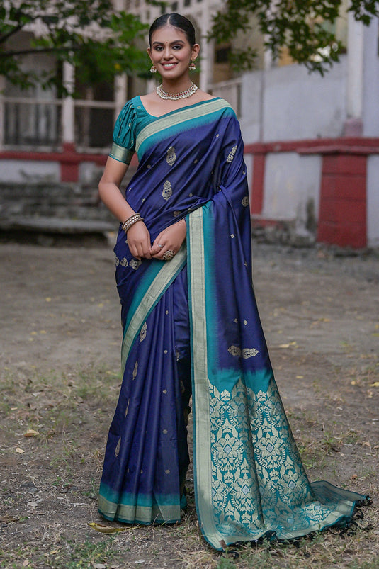 Navy Blue Color Weaving Work Function Wear Art Silk Fabric Saree