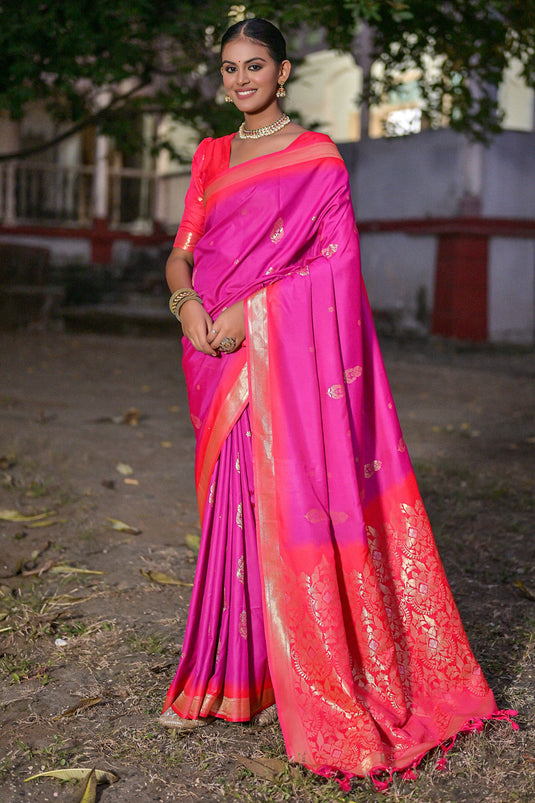 Art Silk Fabric Magenta Color Weaving Work Saree