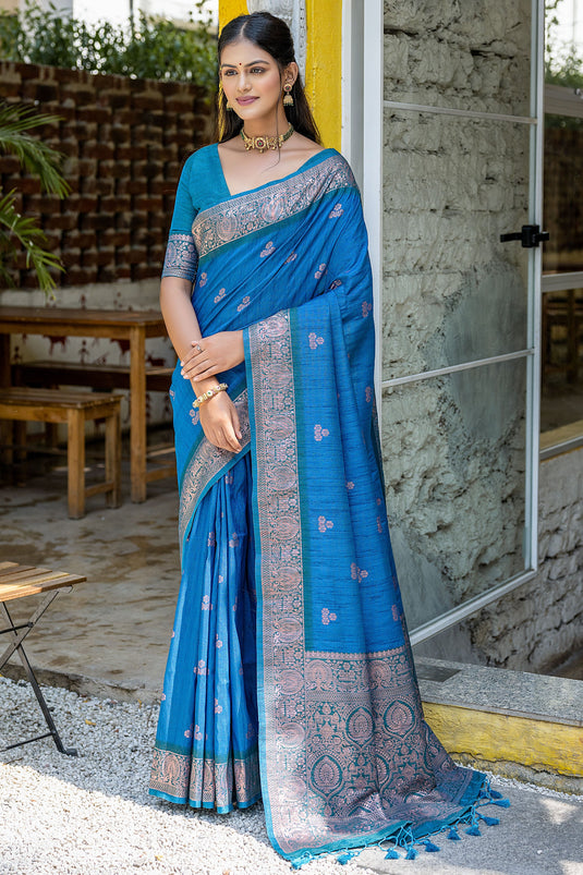 Banarasi Art Silk Fabric Weaving Work Saree In Sky Blue Color