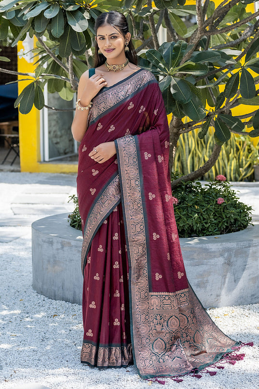 Banarasi Art Silk Fabric Maroon Color Weaving Work Saree
