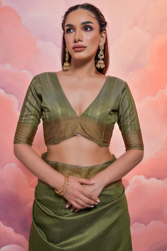 Teal and Maroon Vaazhai Naar Saree with Zari Border