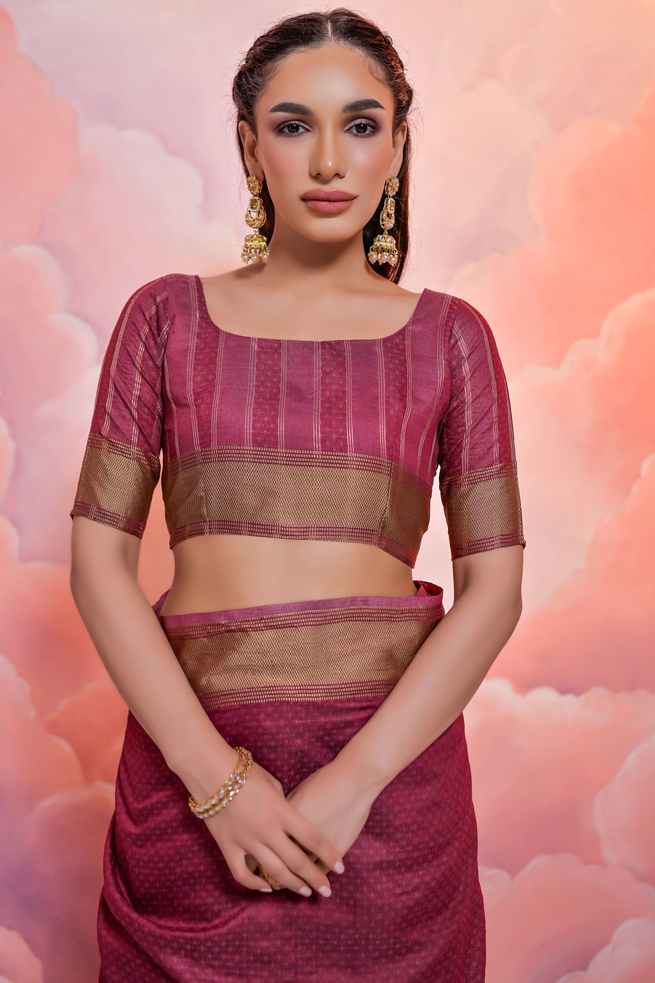 Maroon Color South Silk Zari Woven Saree