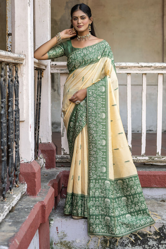 Beige Handloom Raw Silk Fancy Woven Border Saree