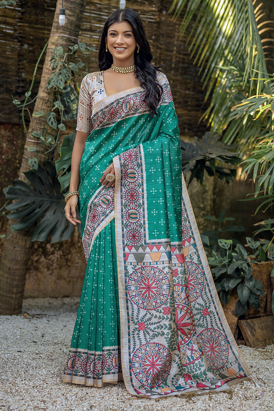 Off White and Black Semi Tussar soft worli printed Silk Saree ( sn22 ) -  ePika India