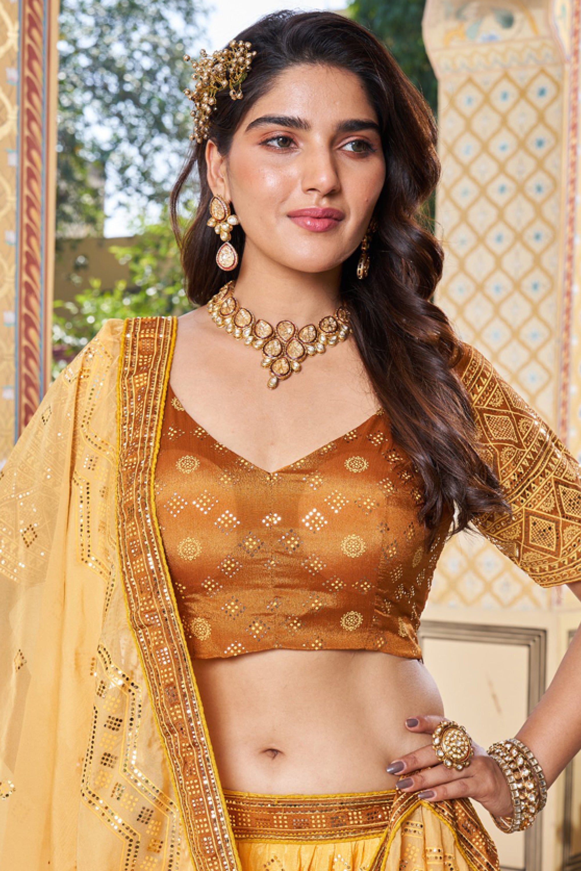 Light Gold Lehenga Set With Hand Embroidery Design by Swati Narula at  Pernia's Pop Up Shop 2024