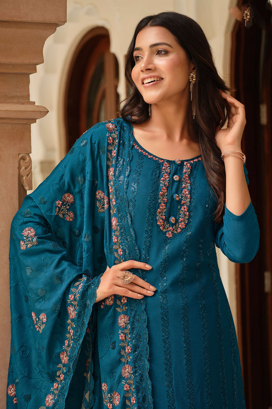 Function Wear Chinon Fabric Cyan Color Beatific Salwar Suit