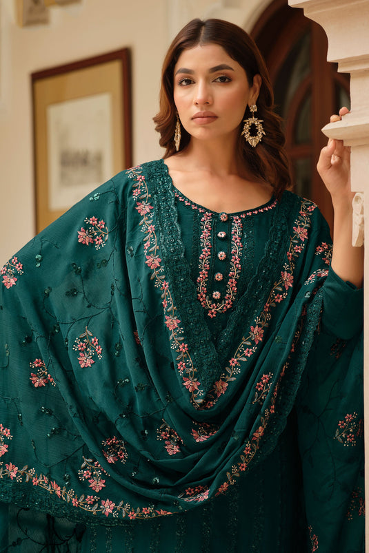 Chinon Fabric Teal Color Function Wear Gorgeous Salwar Suit