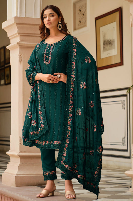 Chinon Fabric Teal Color Function Wear Gorgeous Salwar Suit