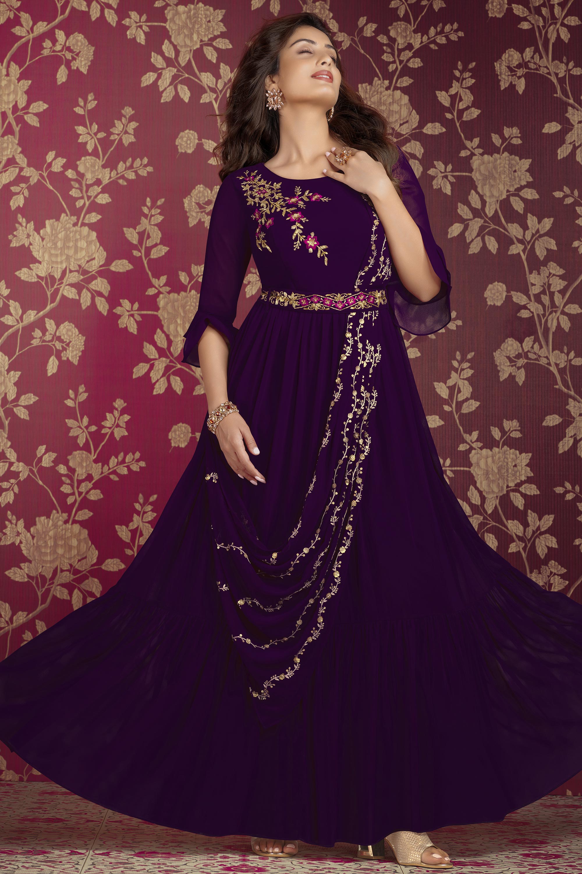Beautiful Sequence Work Light Purple Color Gown With Koti -