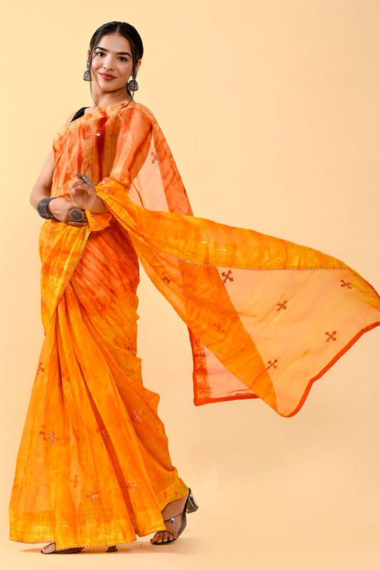 Ravishing Casual Orange And Mustard Color Cotton Saree