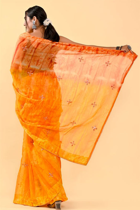 Ravishing Casual Orange And Mustard Color Cotton Saree