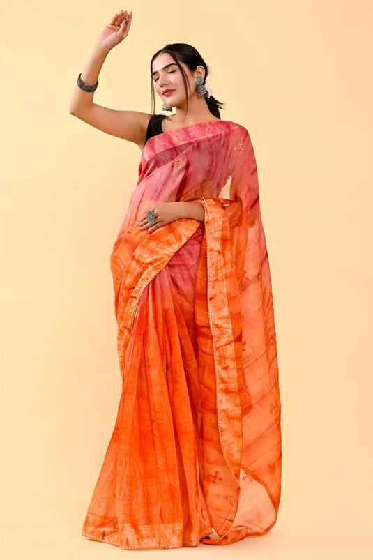 Pink And Orange Color Tempting Casual Cotton Saree