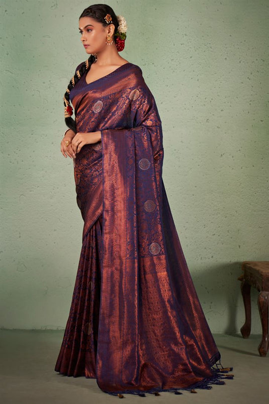 Blue Color Wonderful Weaving Work Saree In Georgette Fabric