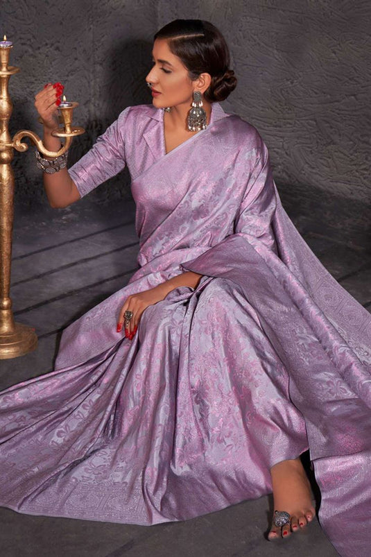 Winsome Colored Zari Weaving Work On Art Silk Grey Saree