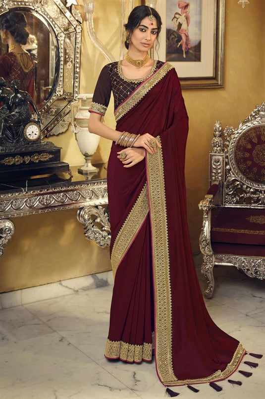 Maroon Color Precious Saree In Vichitra Silk Fabric