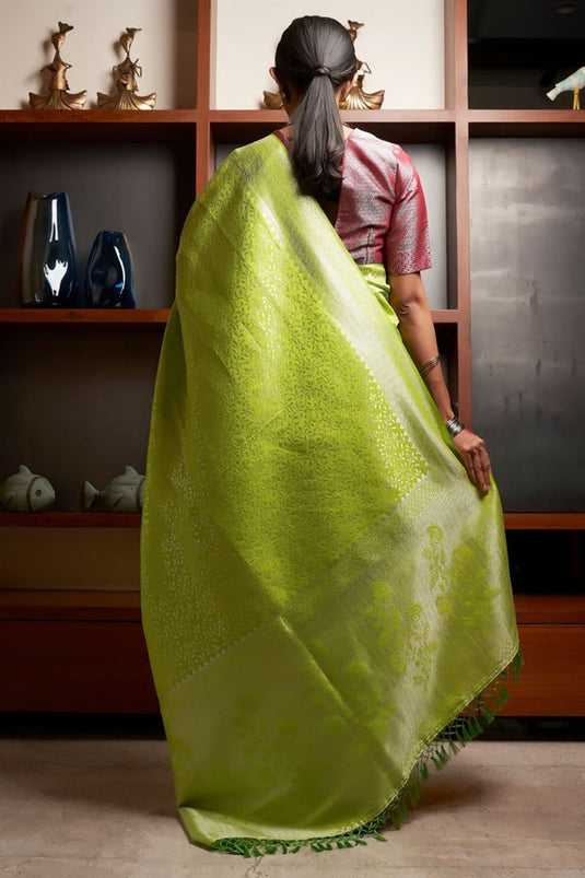 Green Color Weaving Work On Kanjivaram Silk Beatific Saree