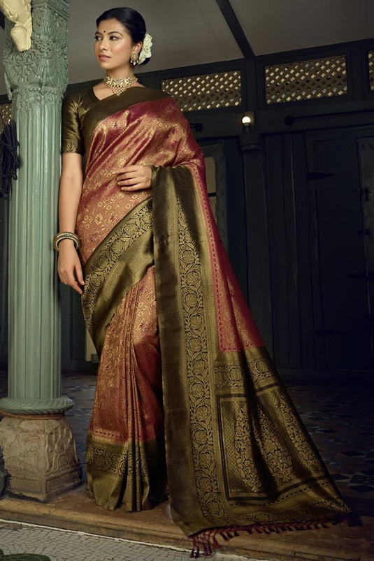 Multi Color Golden Zari Kanjeevaram Silk Saree