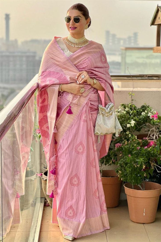 Beautiful Saree Weaving Silk In Pink